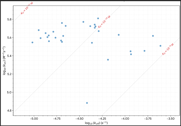 Representative kinetic distribution showing association and dissociation rate constants